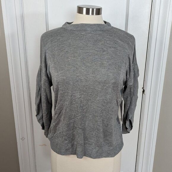 bishop + young | Heather Grey Ruffle Sleeve Sweater Size Small - Picture 1 of 10